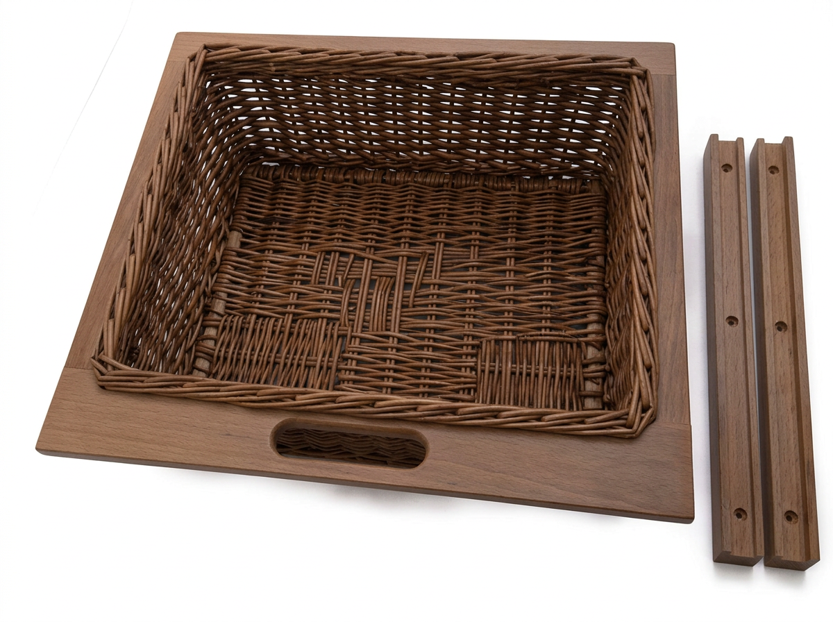 Wicker pull-out basket in a solid beech surround with runners