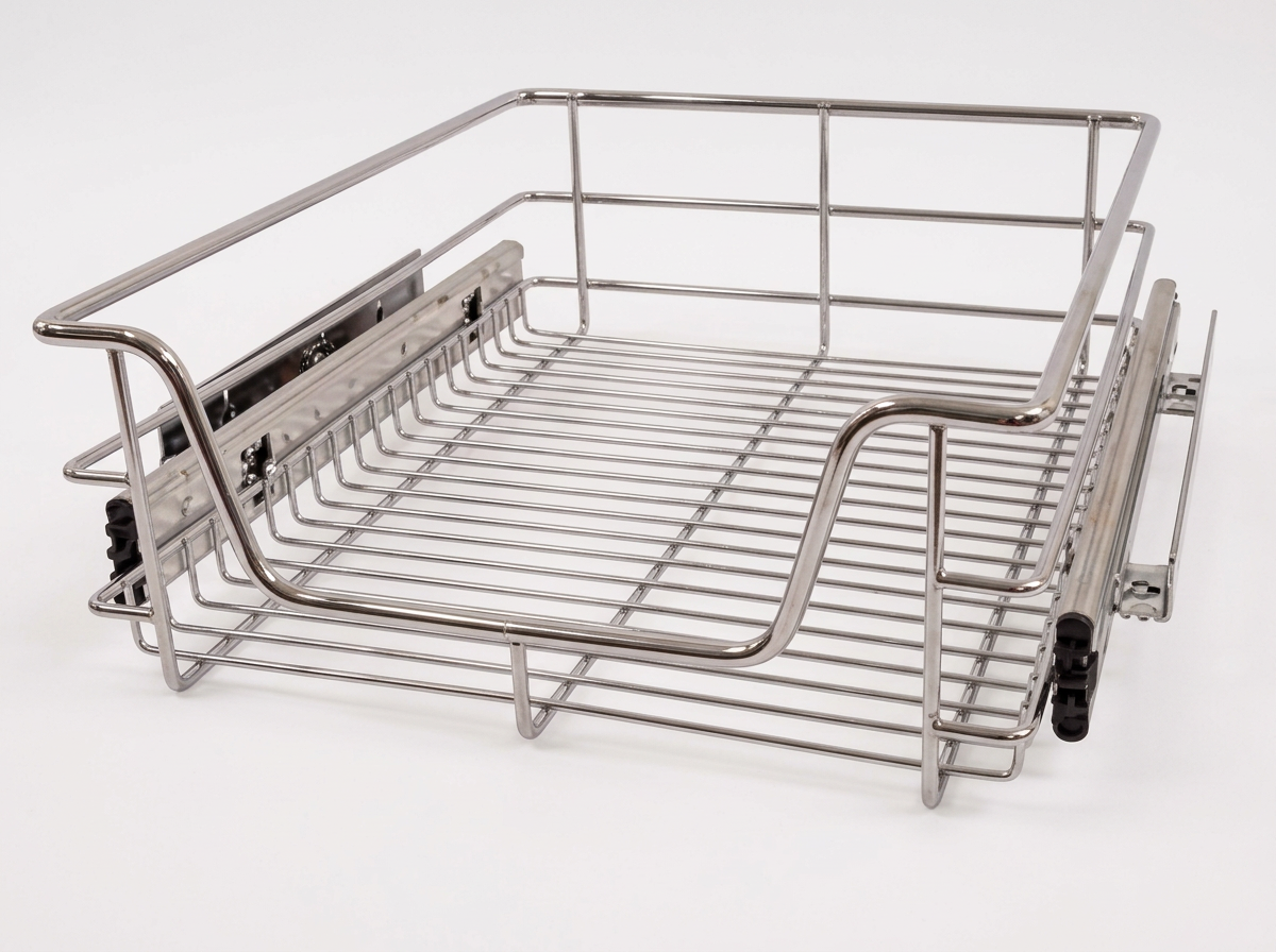 Chrome pull-out wire basket with full-extension runners
